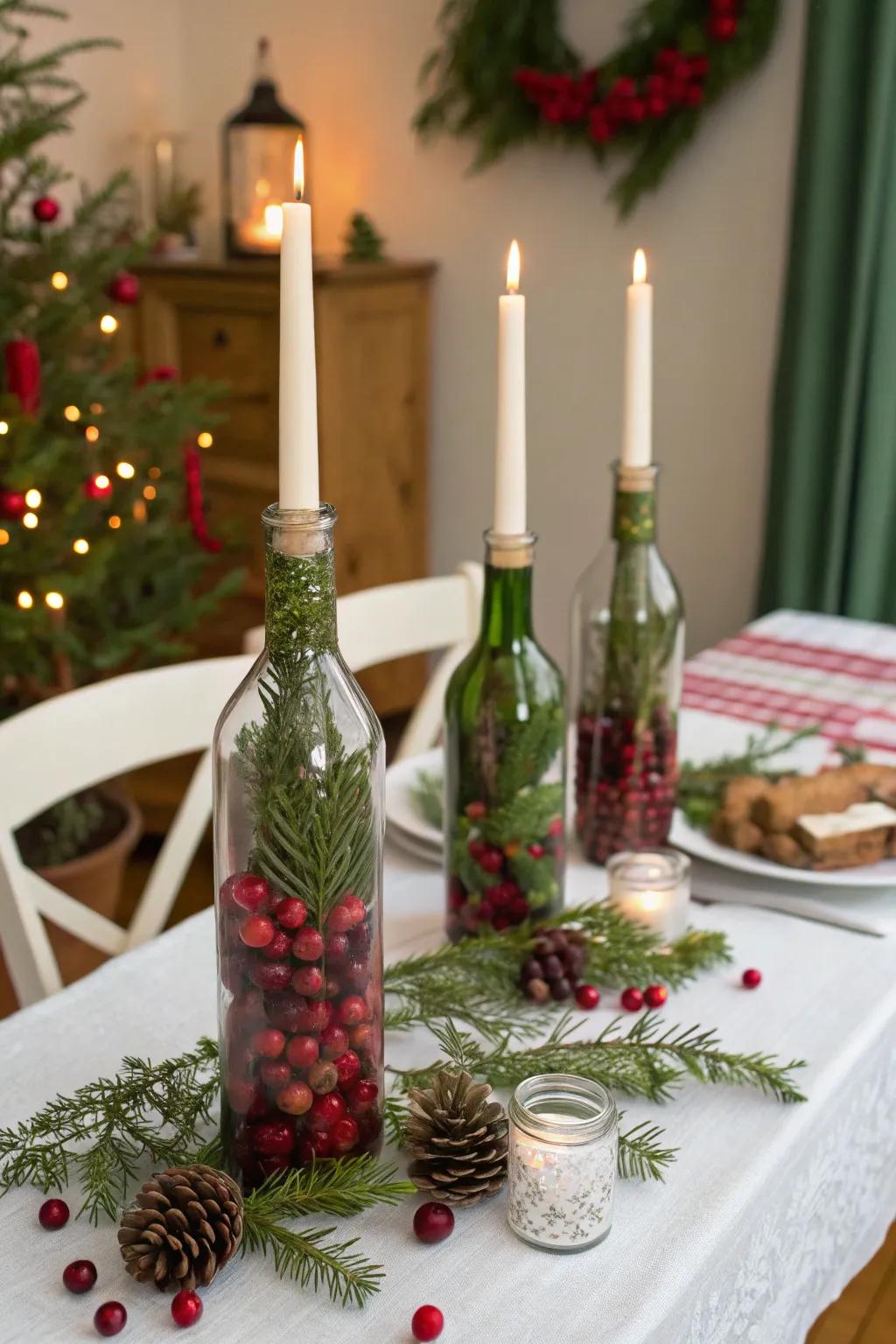 Upcycled bottles create elegant and eco-conscious décor.