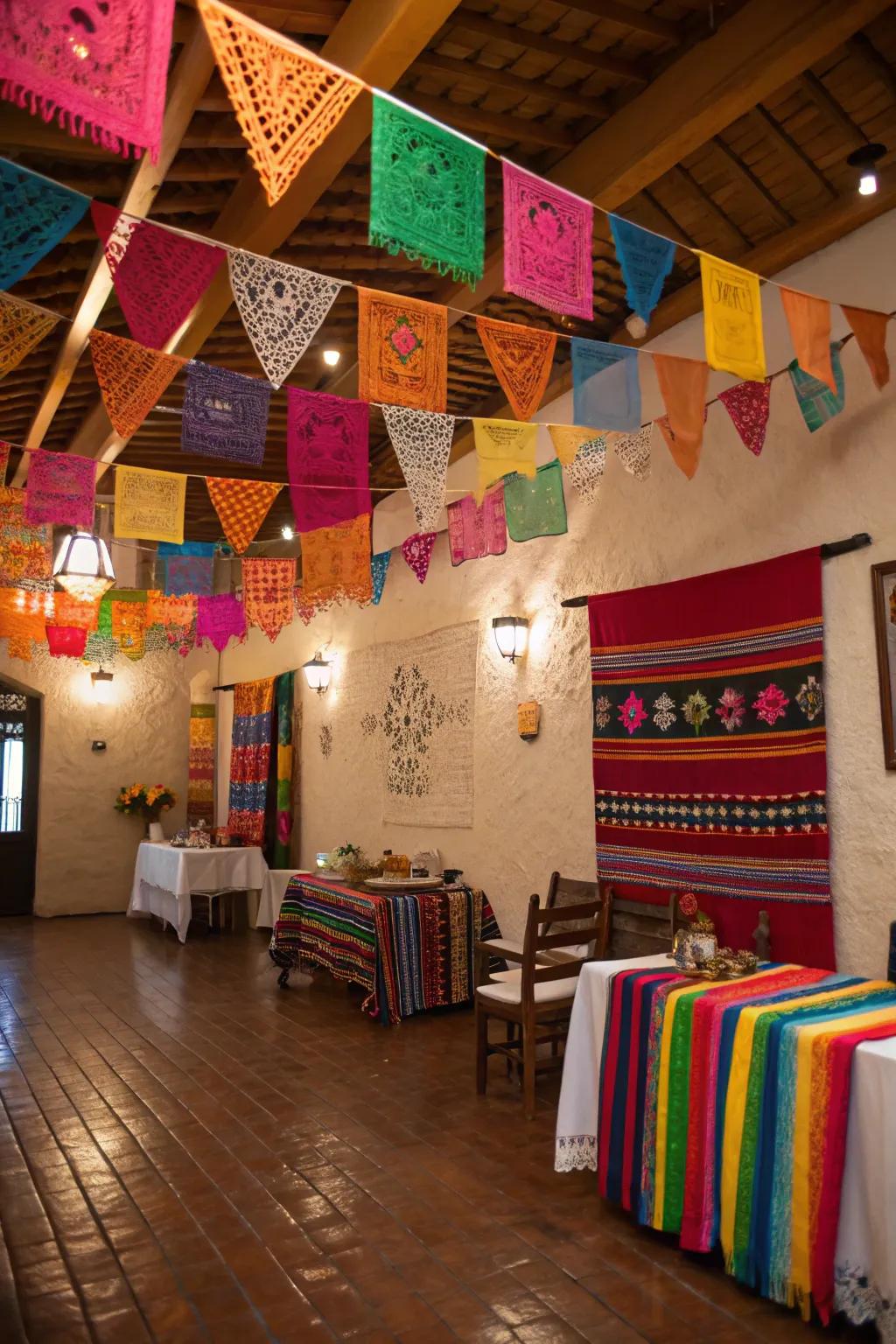 Traditional Mexican weaves add warmth and authenticity to the aesthetic.