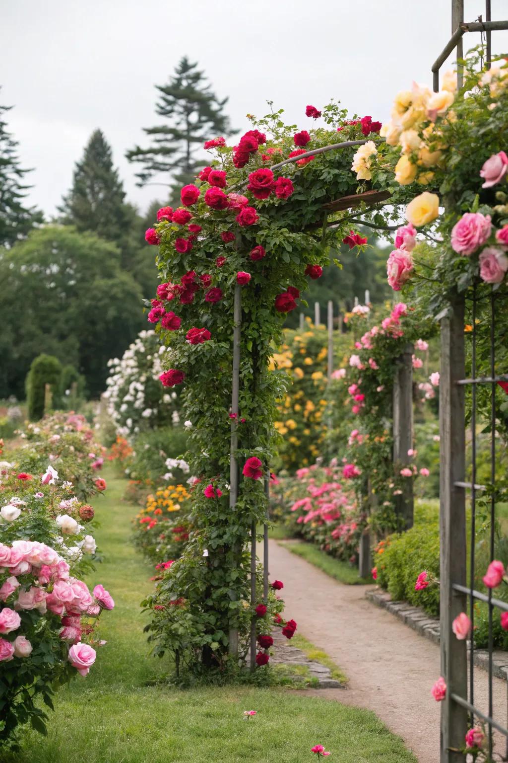 Make your garden pop with a blend of climbing rose colors.