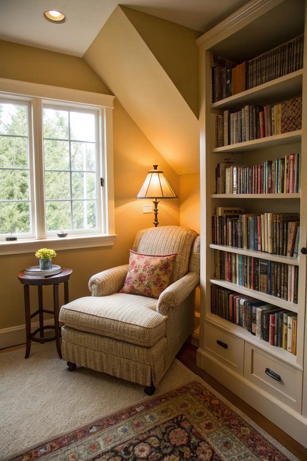 A color-saturated nook transforms into an intimate retreat.