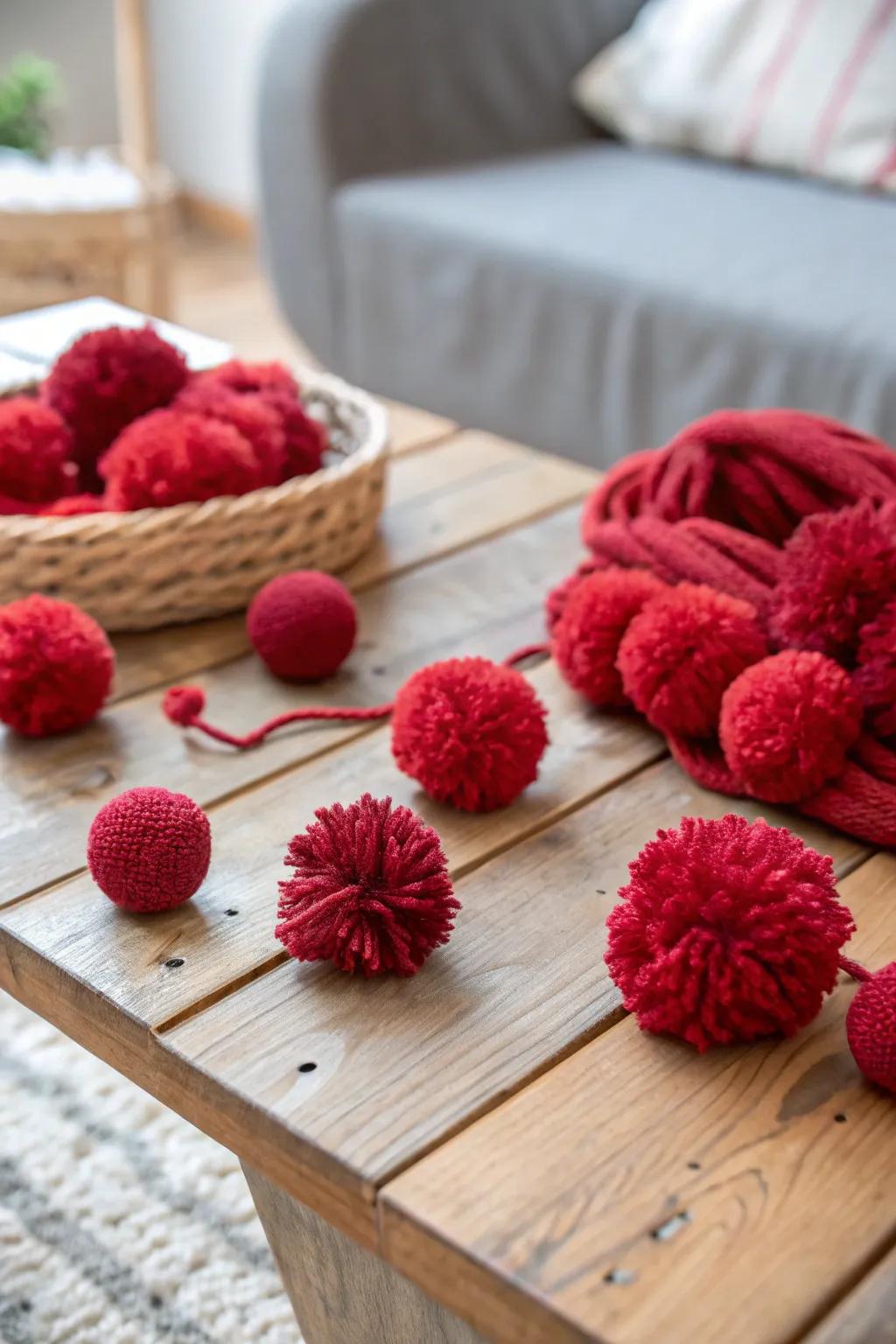 Charming red woollen decorations bringing a playful element to the decor.