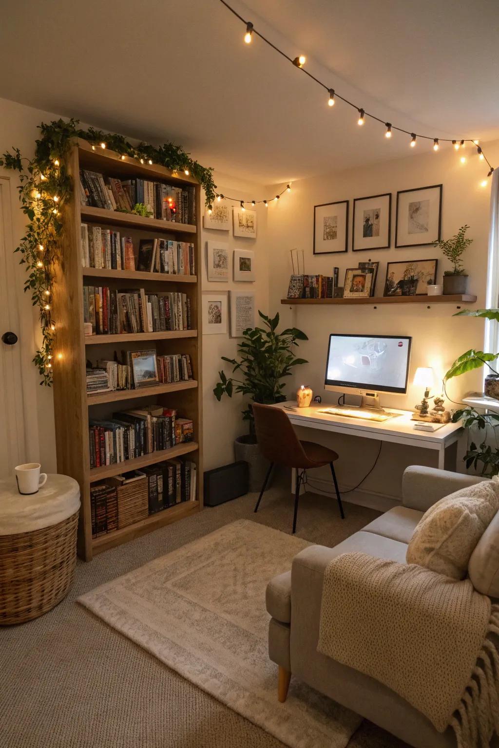 A personal haven designed to inspire and relax in a computer space.