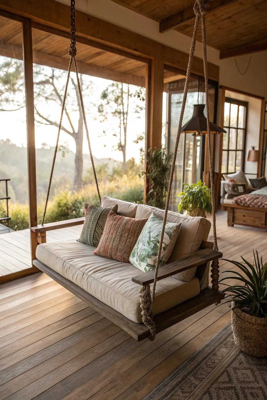 This living room has a revitalizing and whimsical atmosphere because to the nature-inspired accents.