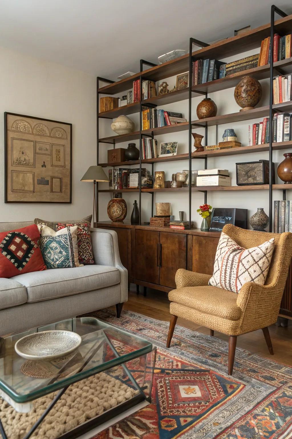 An eclectic mix crafts a personalized and thoughtfully assembled space.