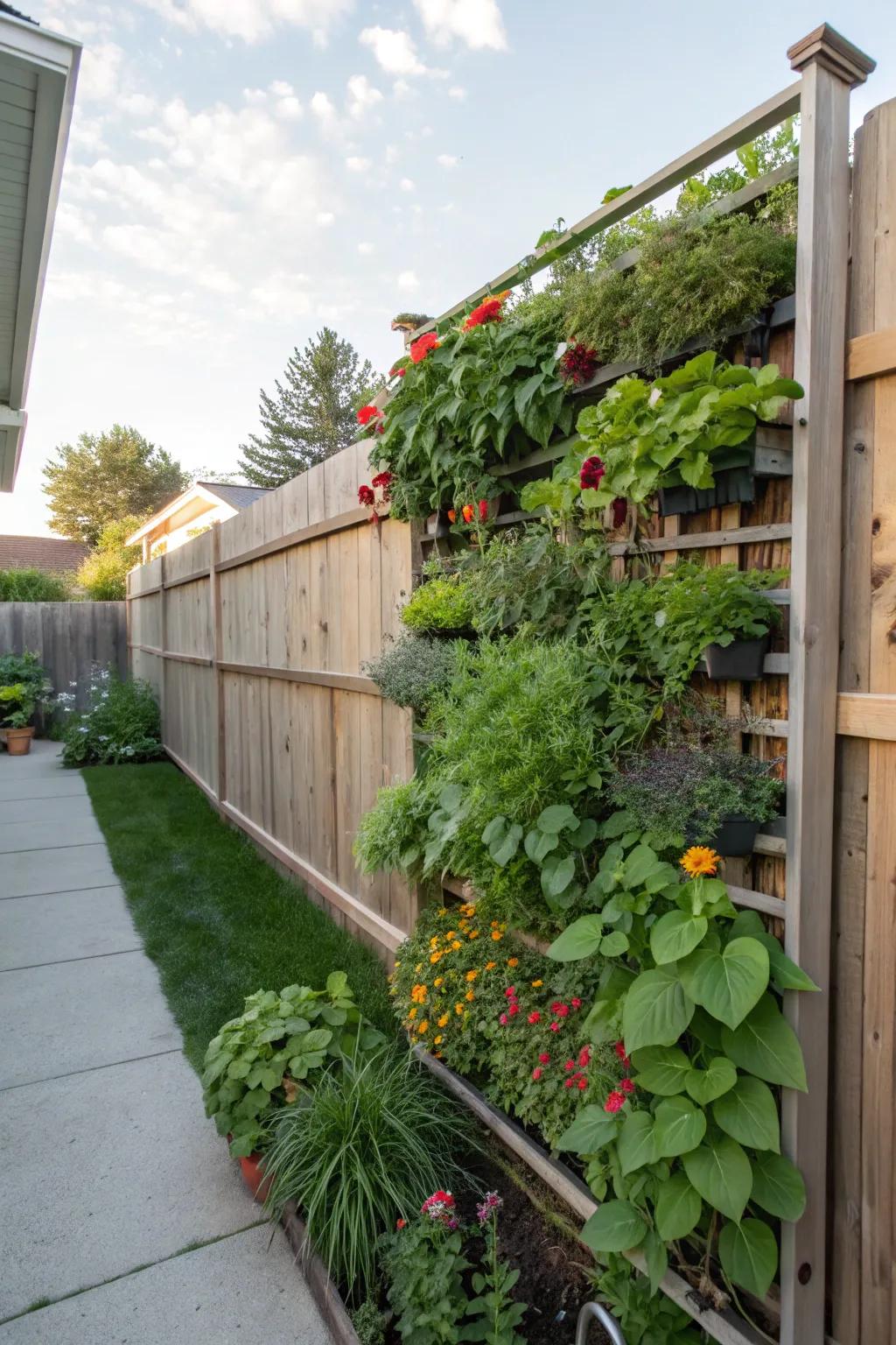 Vertical gardens maximize space and plant life.