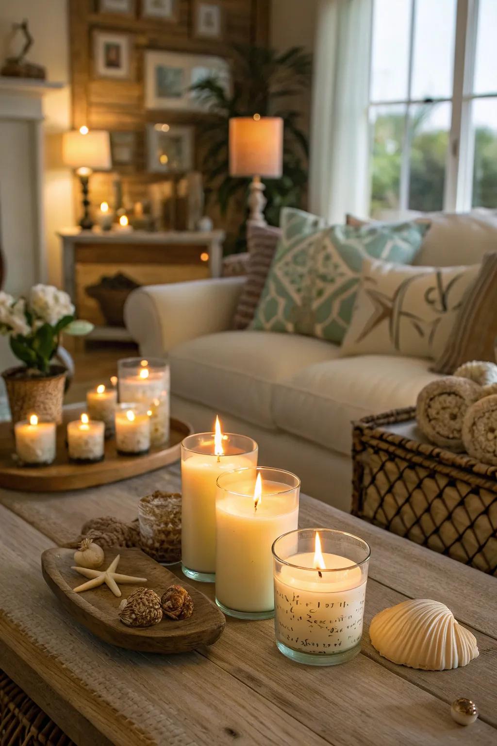 Candles delivering the ocean breeze indoors.