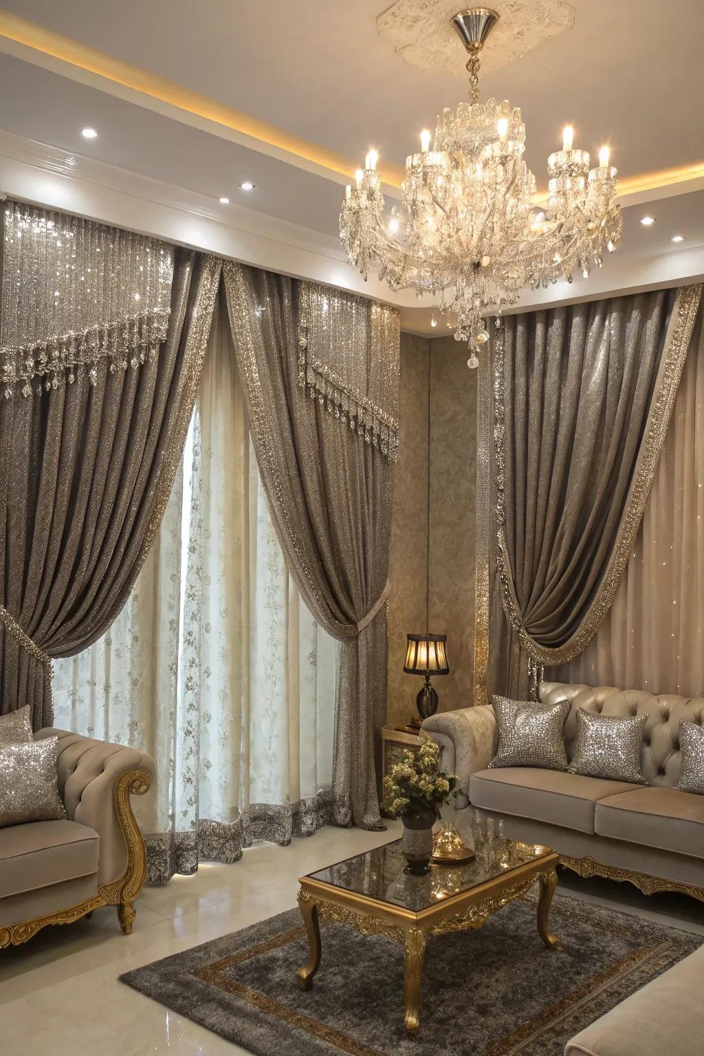 Metallic details add a luxurious touch to covering designs.
