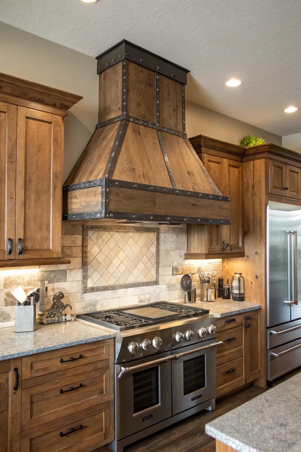 Combining various materials results in a unique, custom range hood style.
