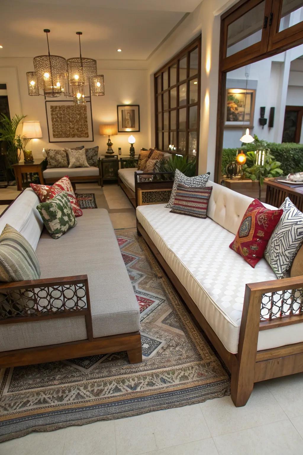An innovative layout with daybeds fosters energetic flow.