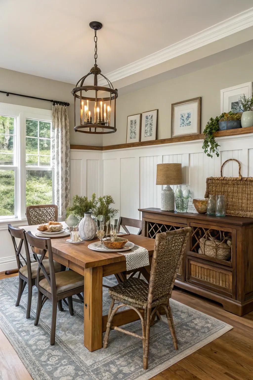 Natural timber paneling adds warmth and texture.