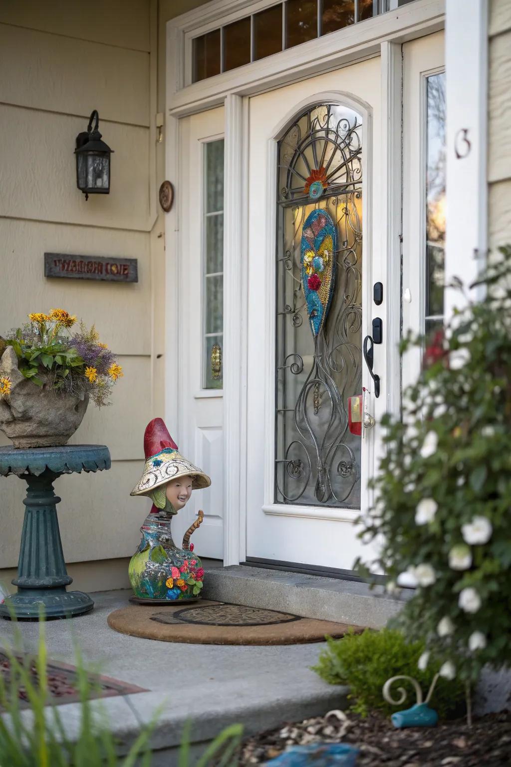 Add creative flair using exterior art pieces.