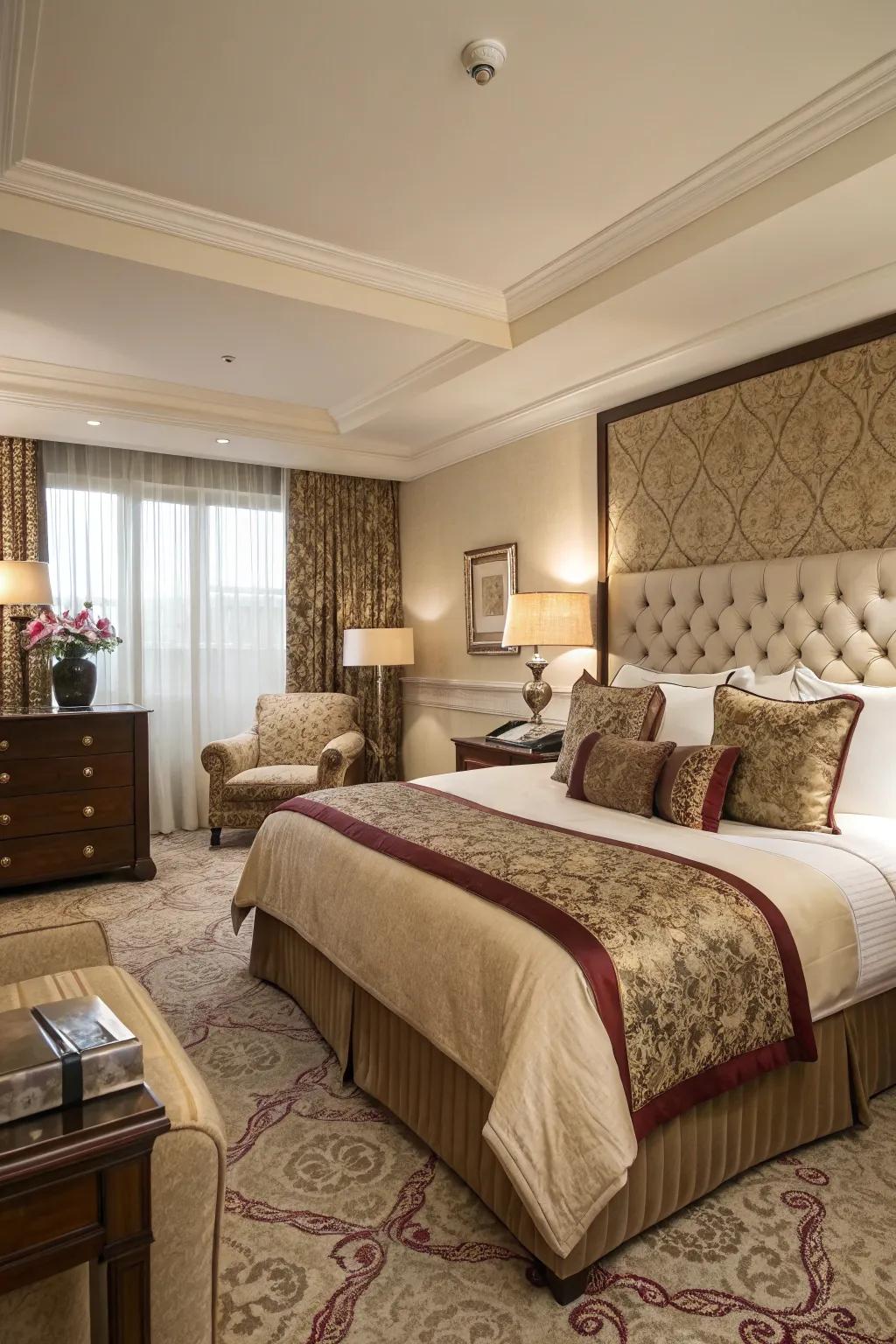 Luxury hotel ambiance offers ultimate bedroom indulgence.