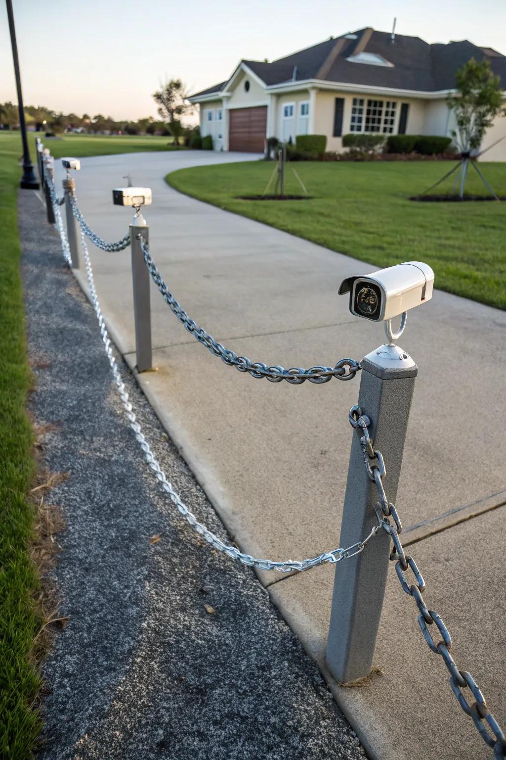High-tech security with chains including cameras.