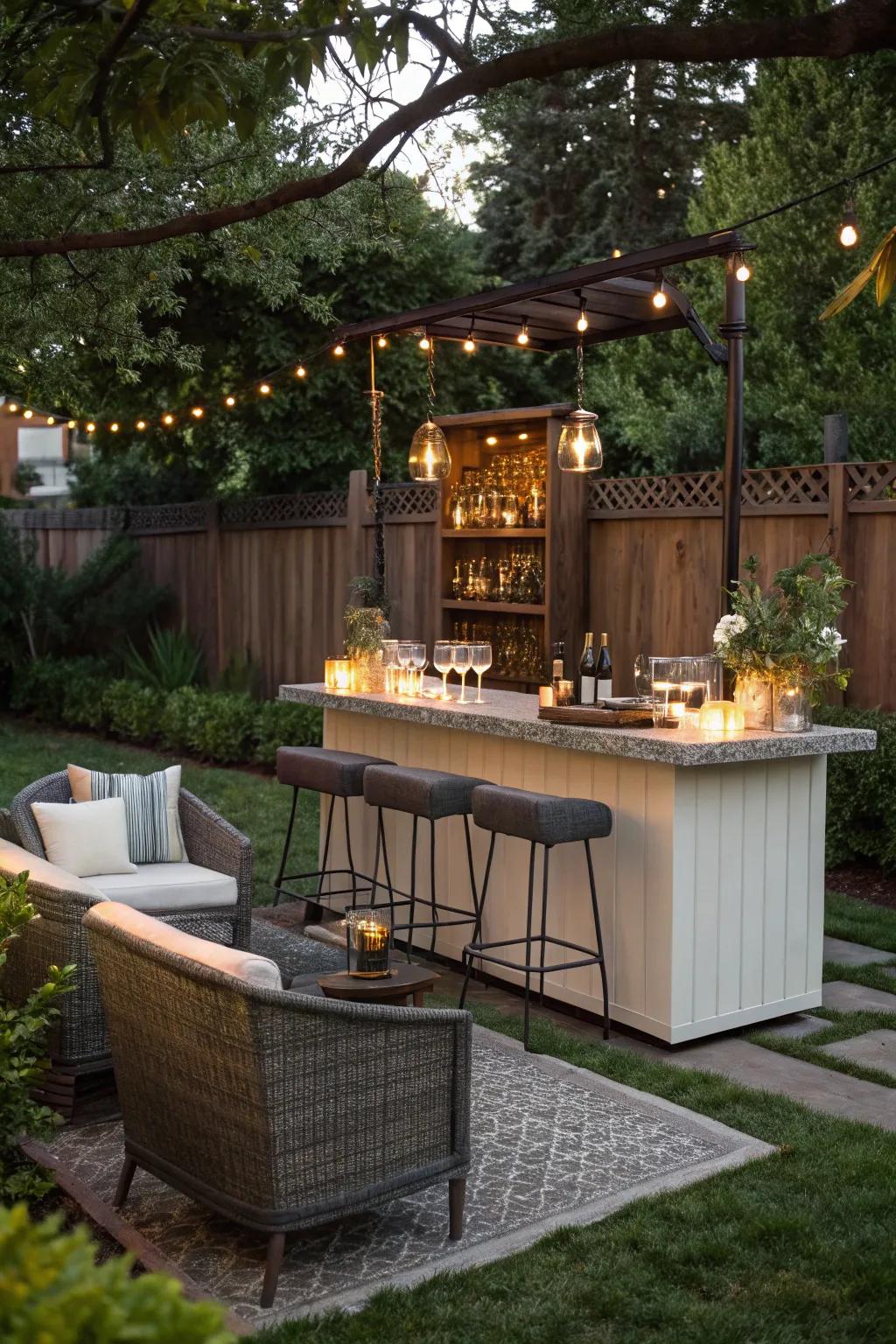 An exterior oasis for open-air hosting.