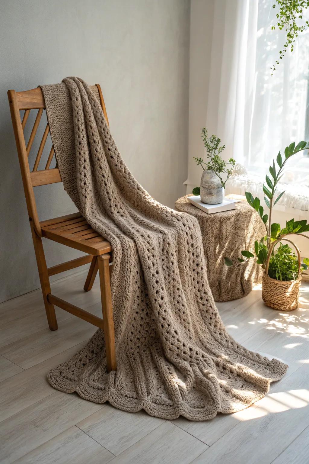 Embrace simplicity using a refined single-hue crochet blanket, where minimalism meets luxury.
