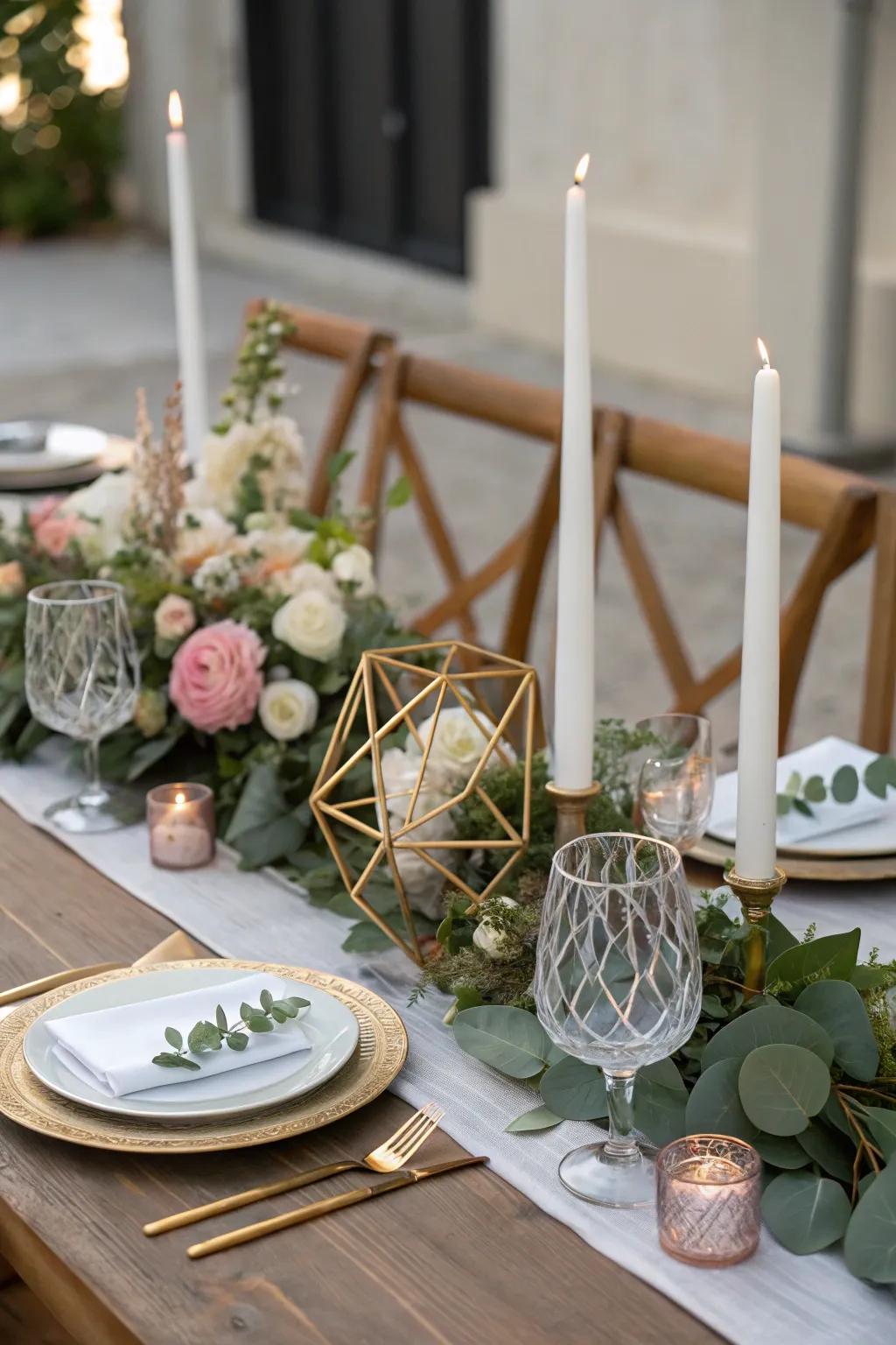 Angular light holders contribute a modern and artistic flair.