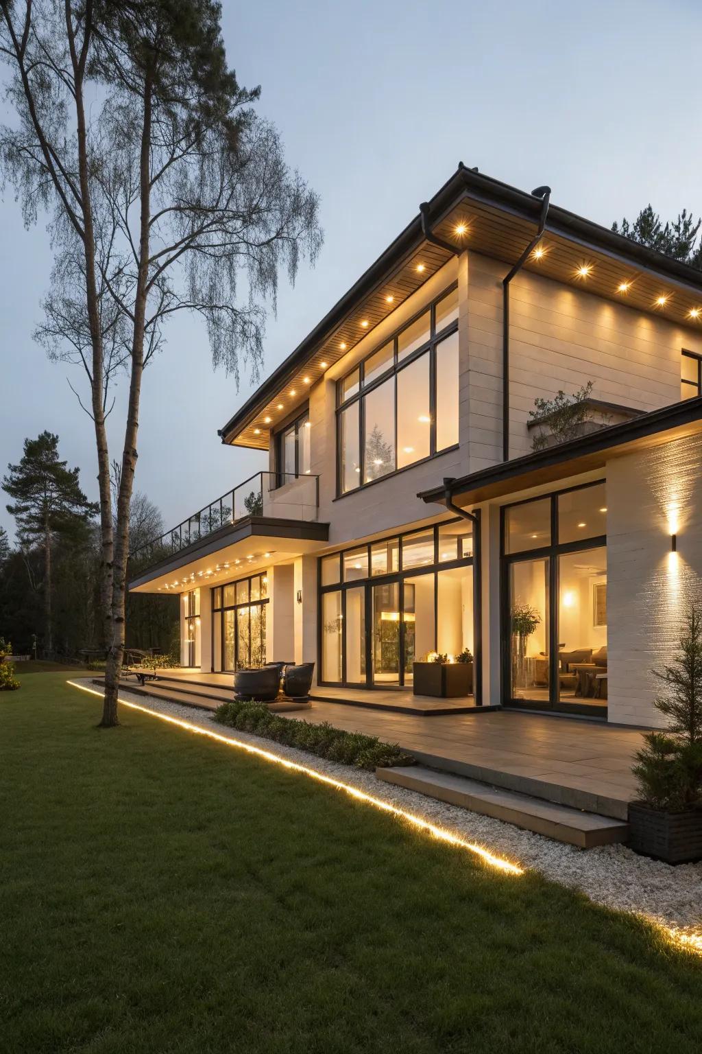 A modern home with clever outdoor lamp features.