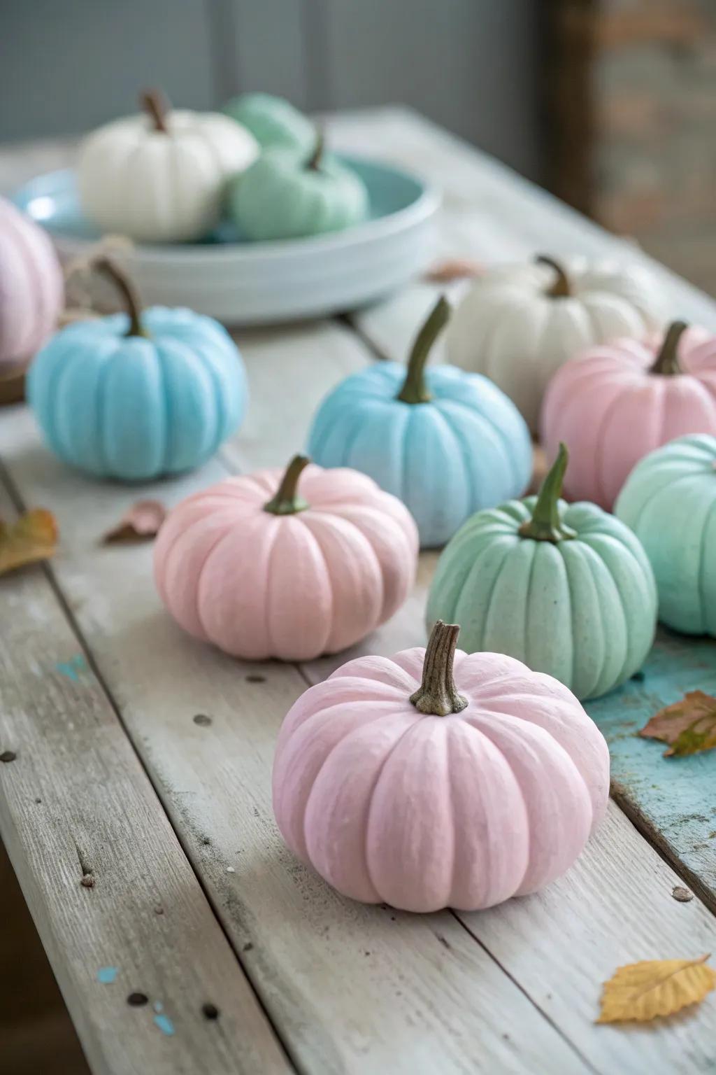 Painted gourds in pastel shades inject a chic accent.