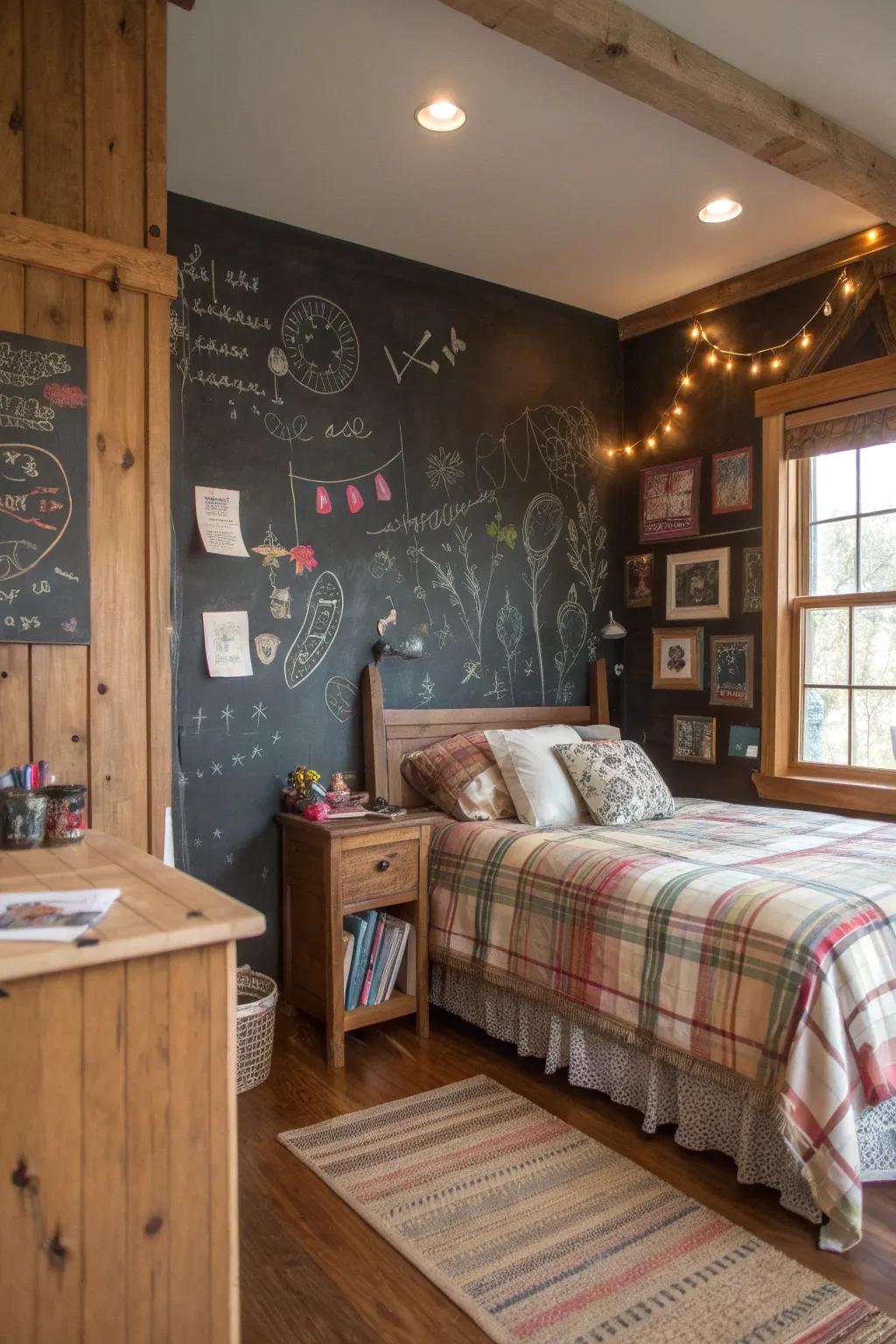 Chalkboard walls encourage creativity.