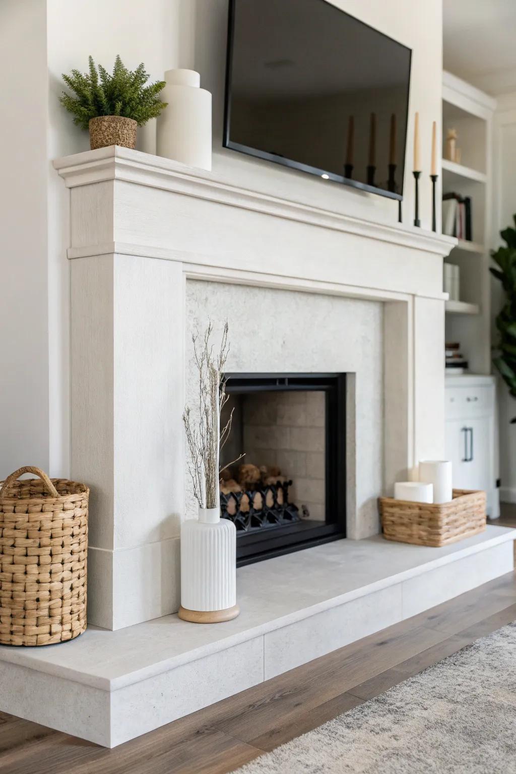 A minimalist design emphasizes the simplicity and elegance of the fireplace.