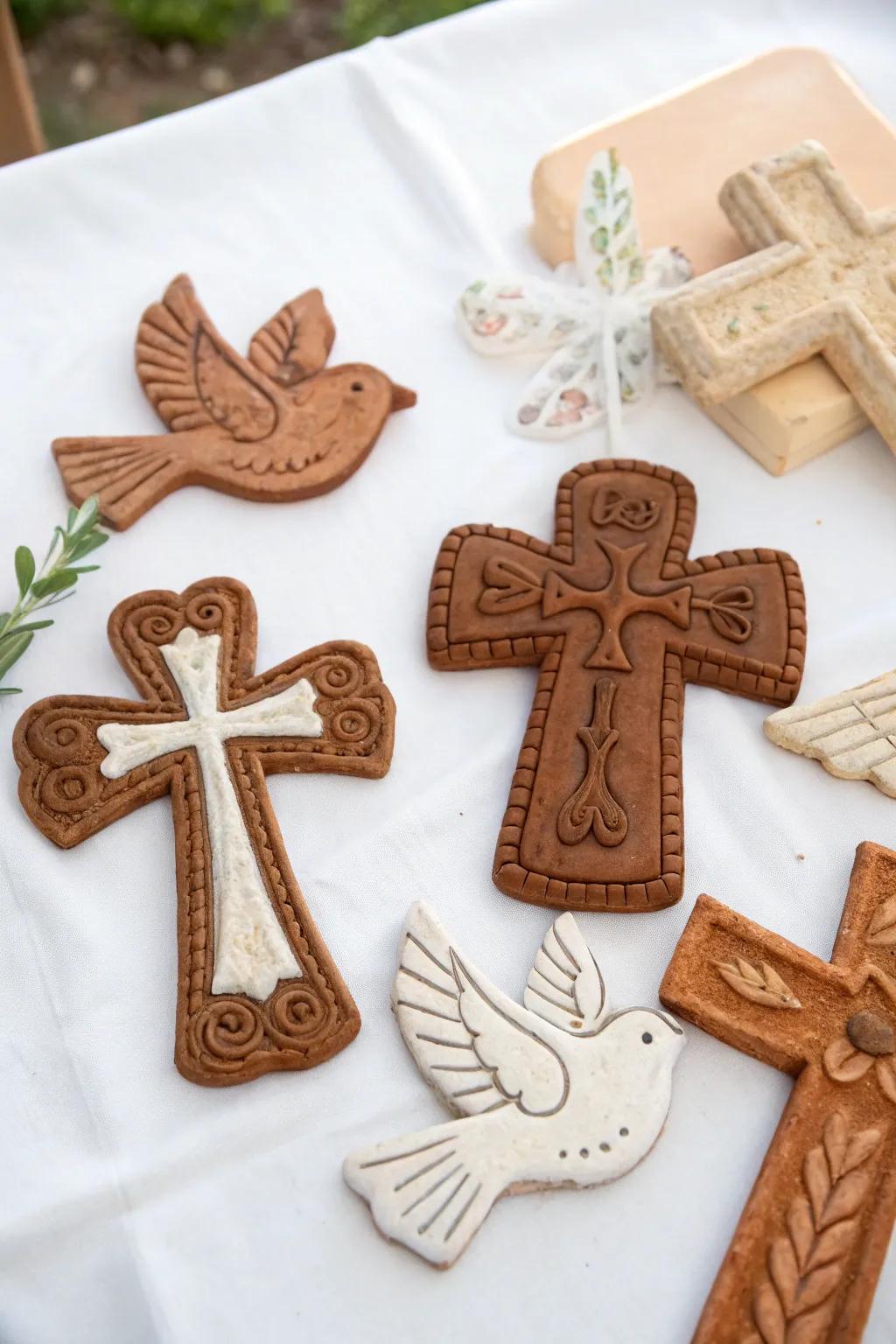 Handcrafted sacred symbols add a personal and meaningful touch to the decor.
