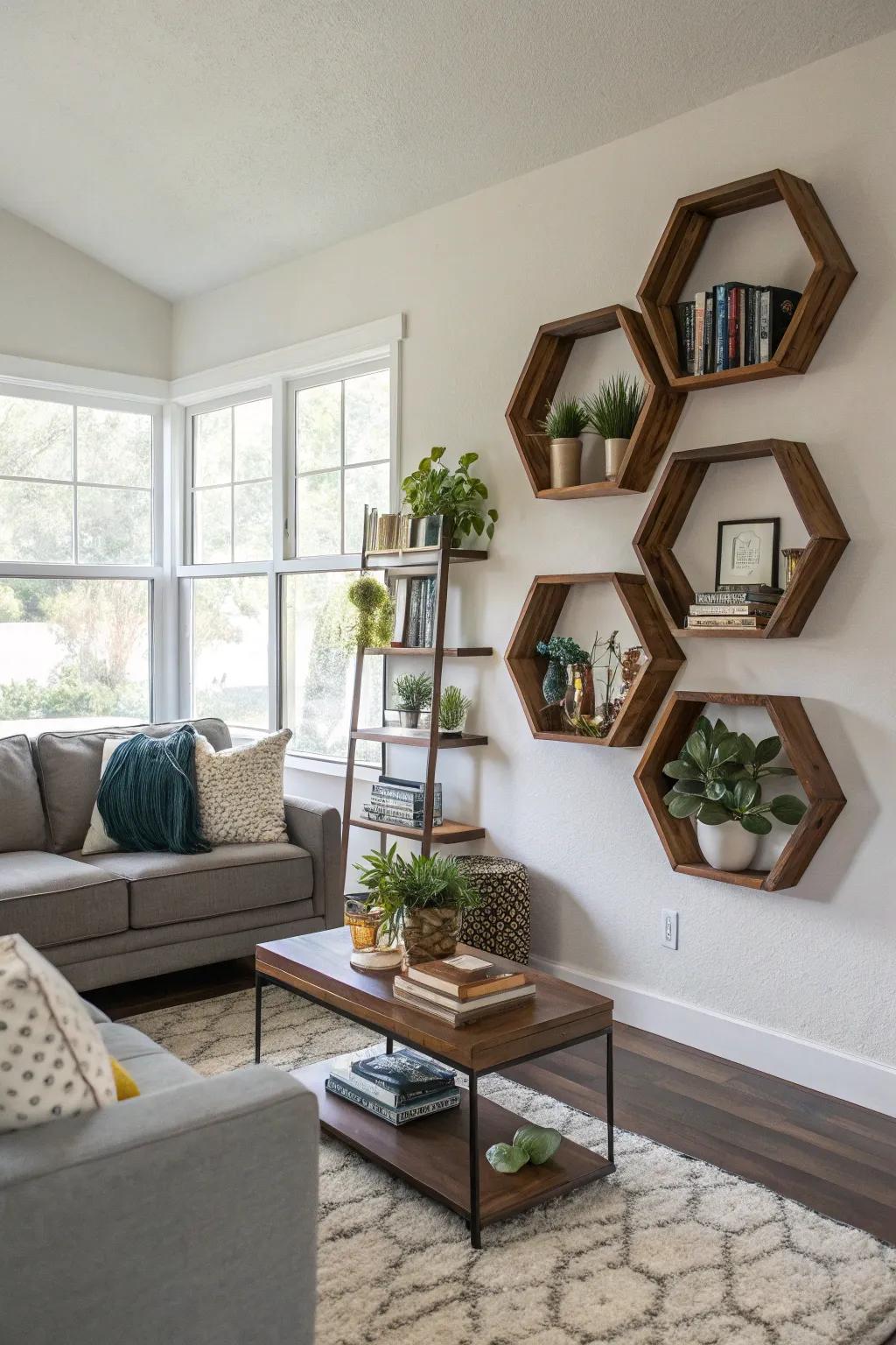 Distinctively shaped decorative ledges inject a unique quality.