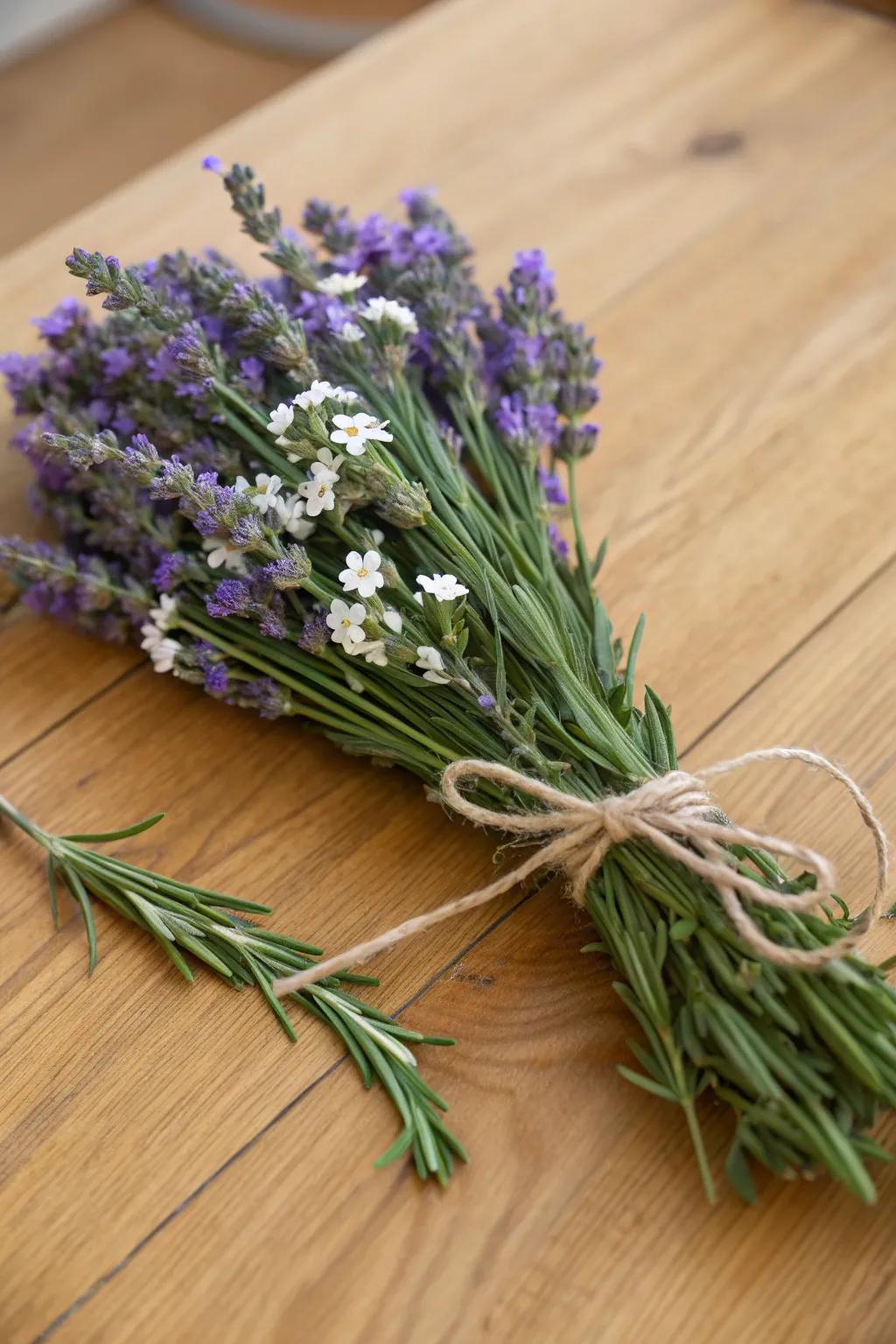 A scented herb bunch by means of lavender and rosemary.
