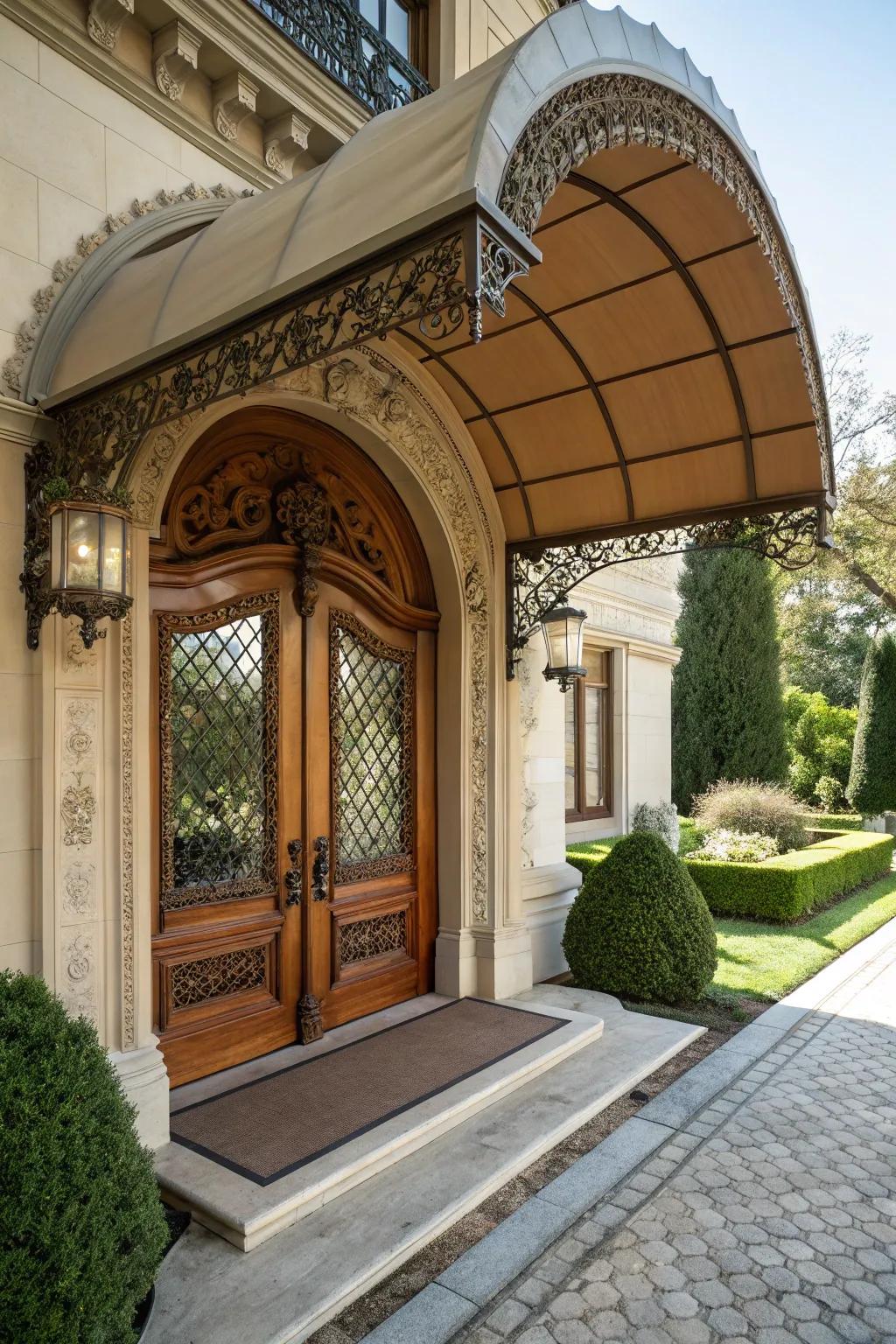 Arched awnings create grand entrances.
