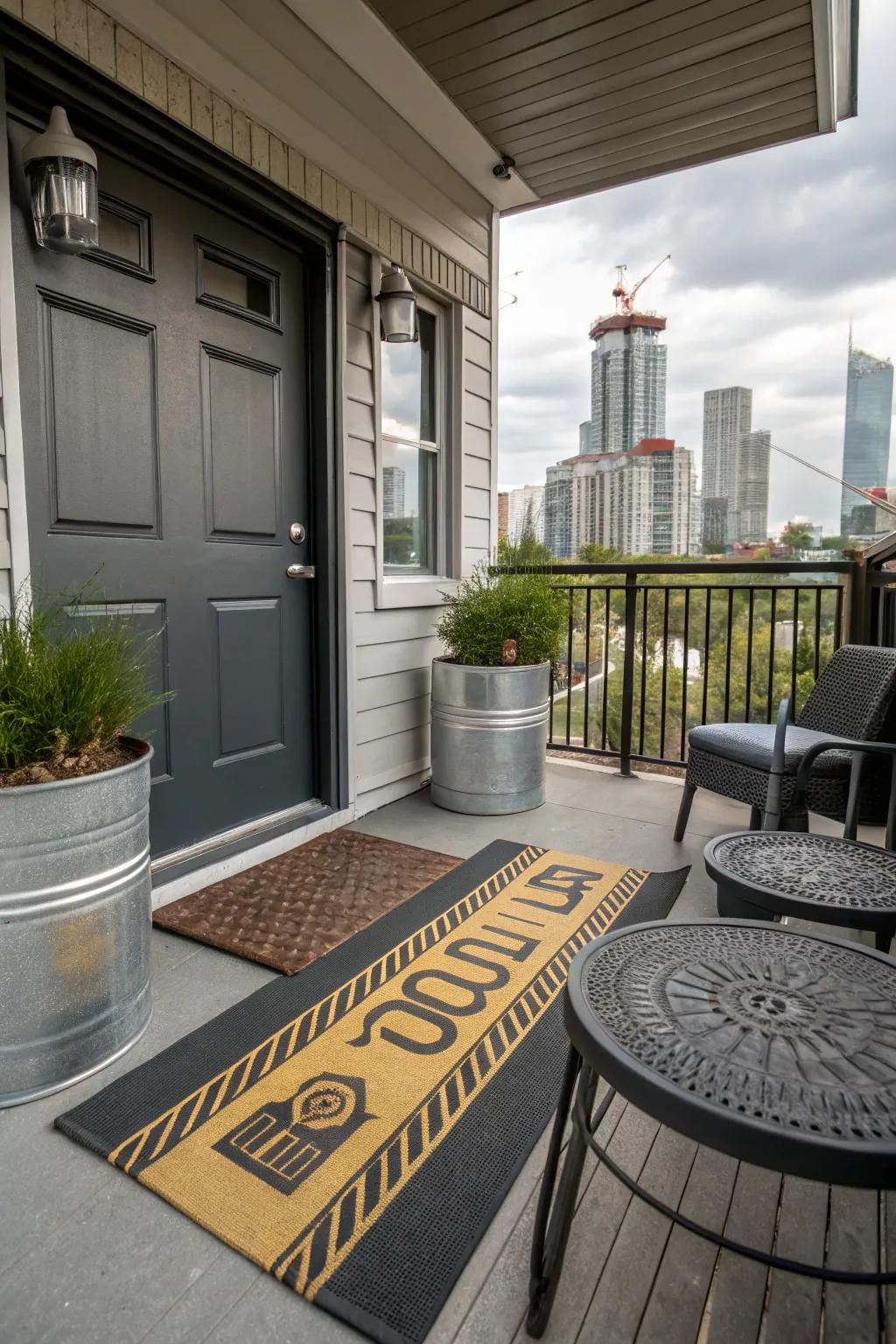 An urban chic doormat with industrial elements.