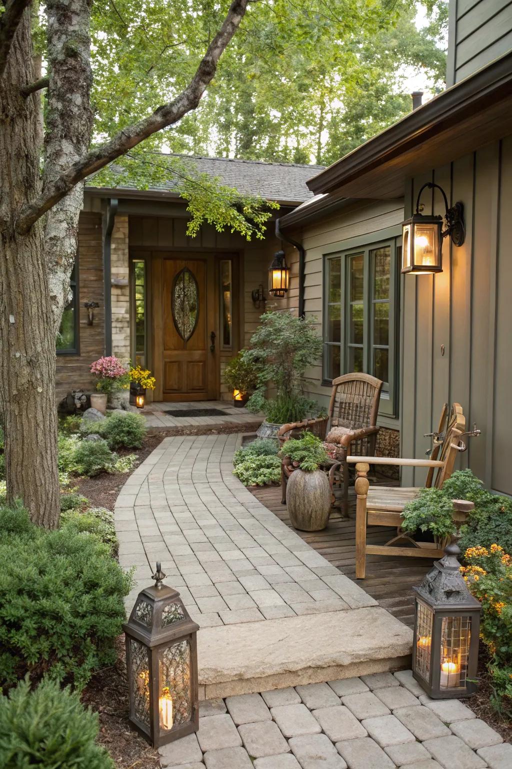 Textured timber-style pavers for a rustic yet modern entryway.