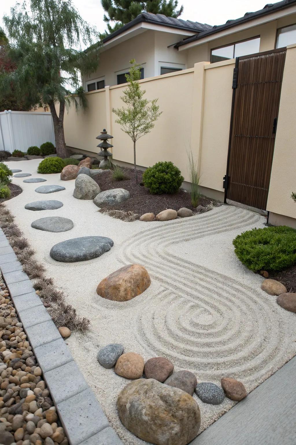 A Zen-inspired garden offers daily tranquility