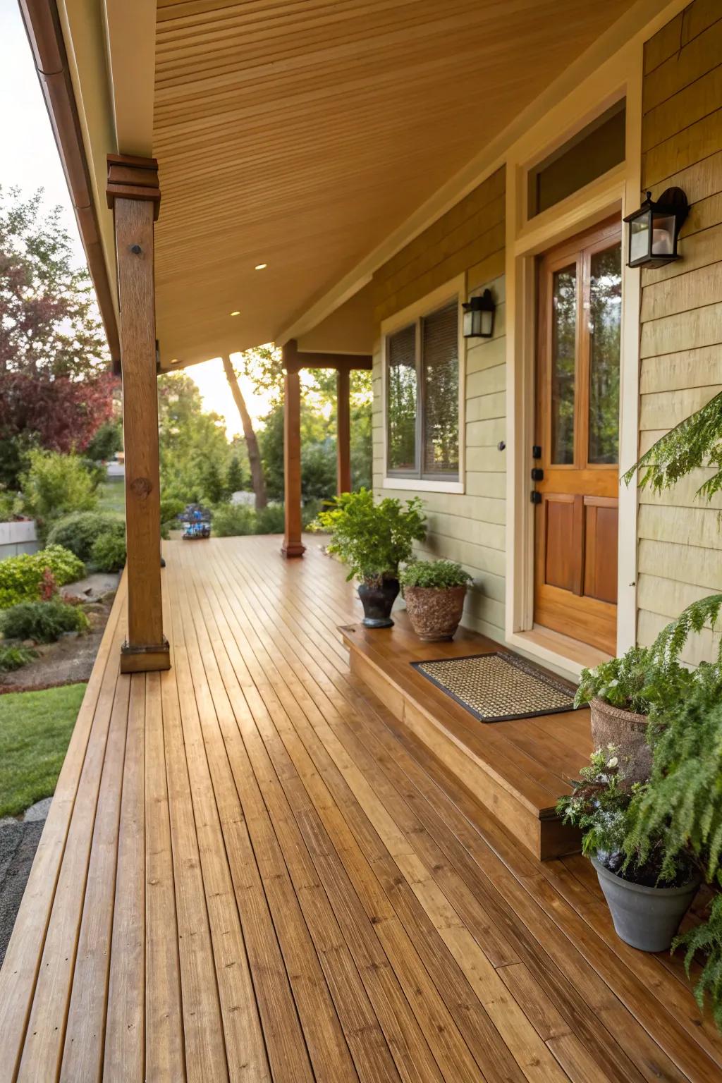 Bamboo offers a sustainable and strong option for porch flooring.