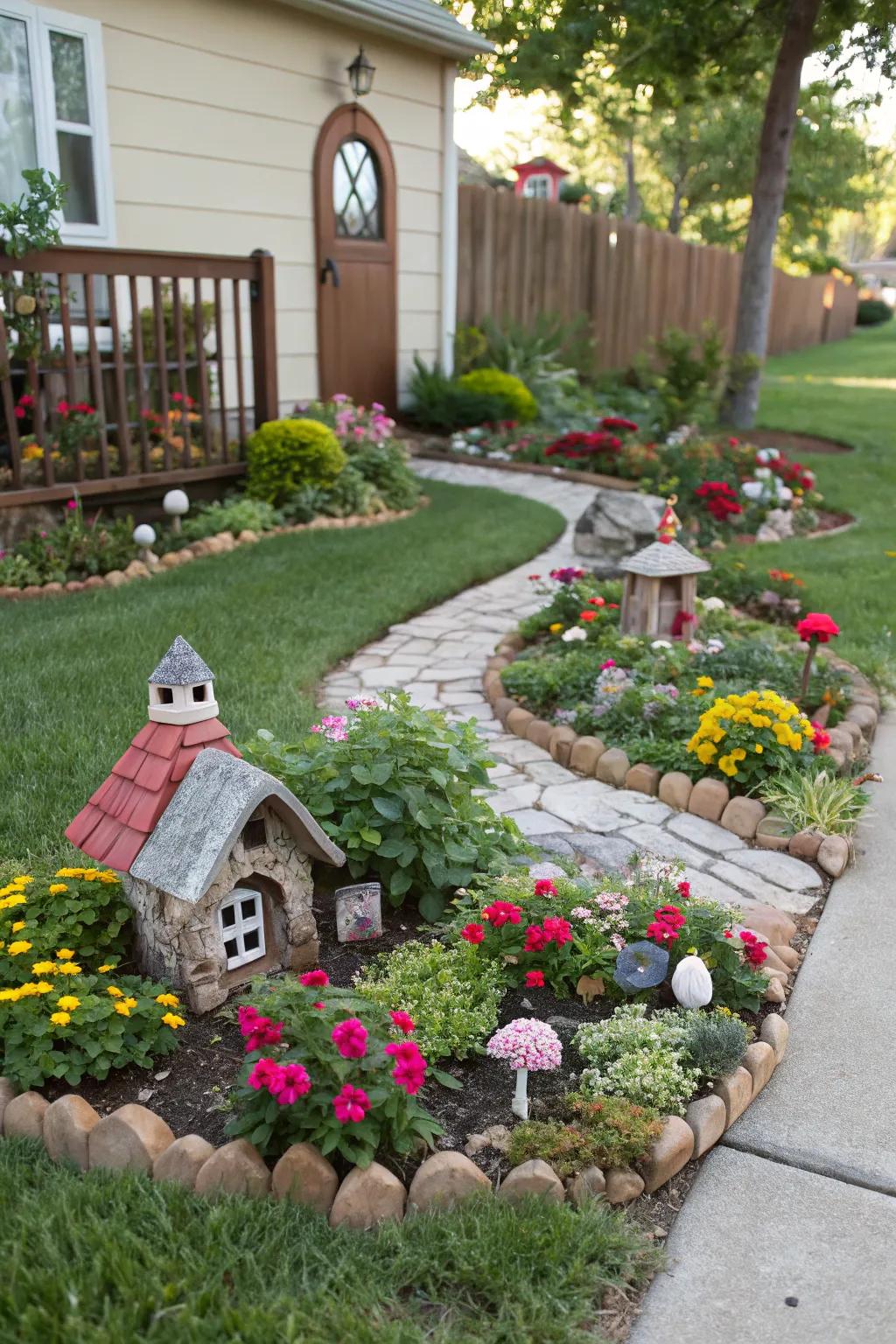 Delight onlookers using a whimsical small garden in your flower beds.