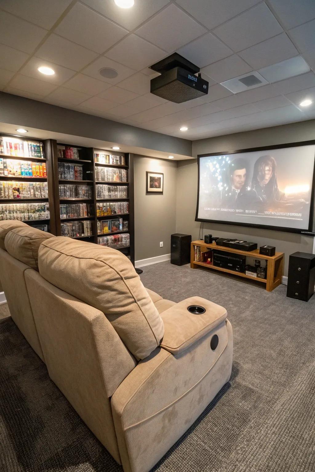 Comfy reclining couches provide comfort for longer gaming and relaxation.