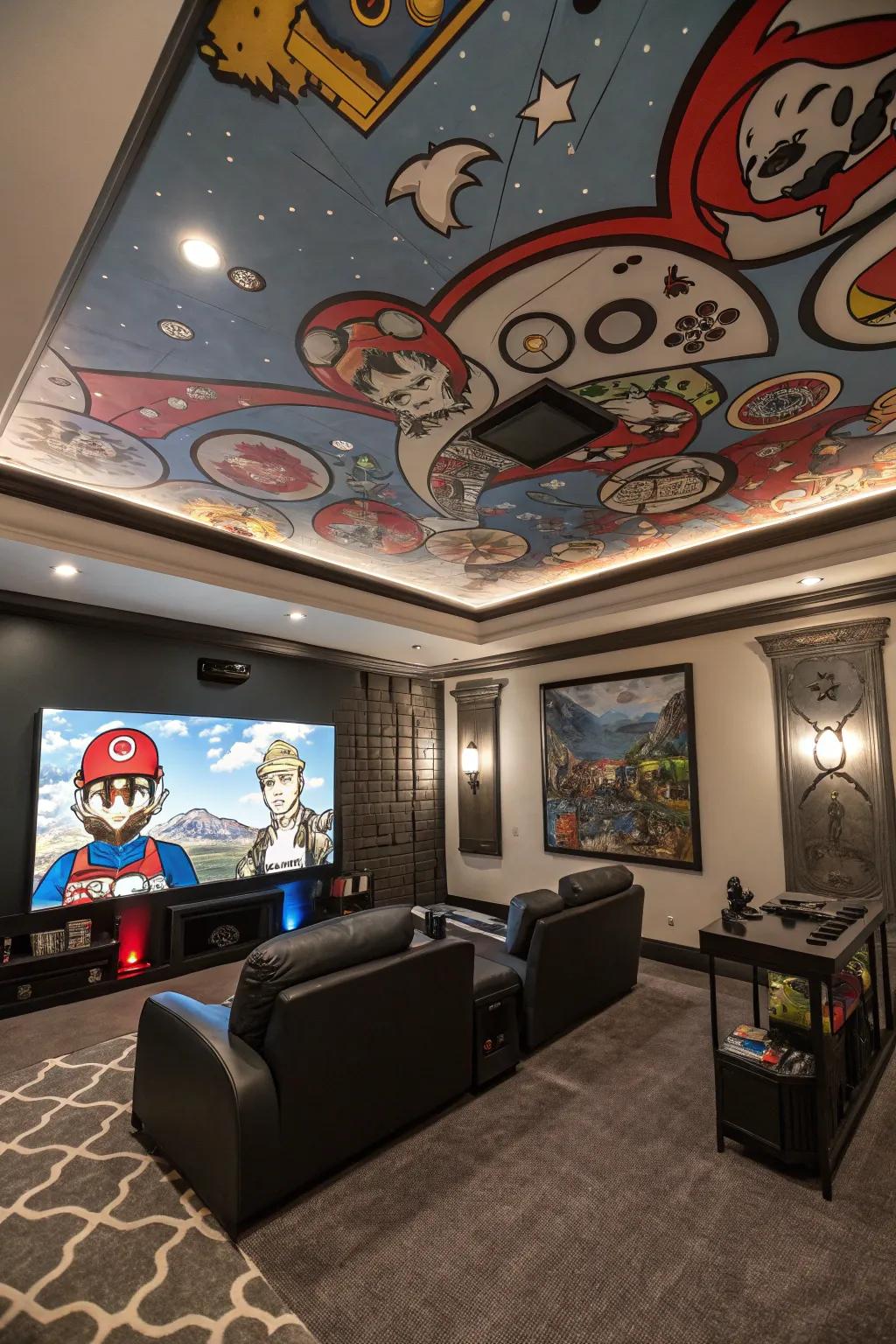 Custom ceiling art transforms your ceiling into a creative canvas.