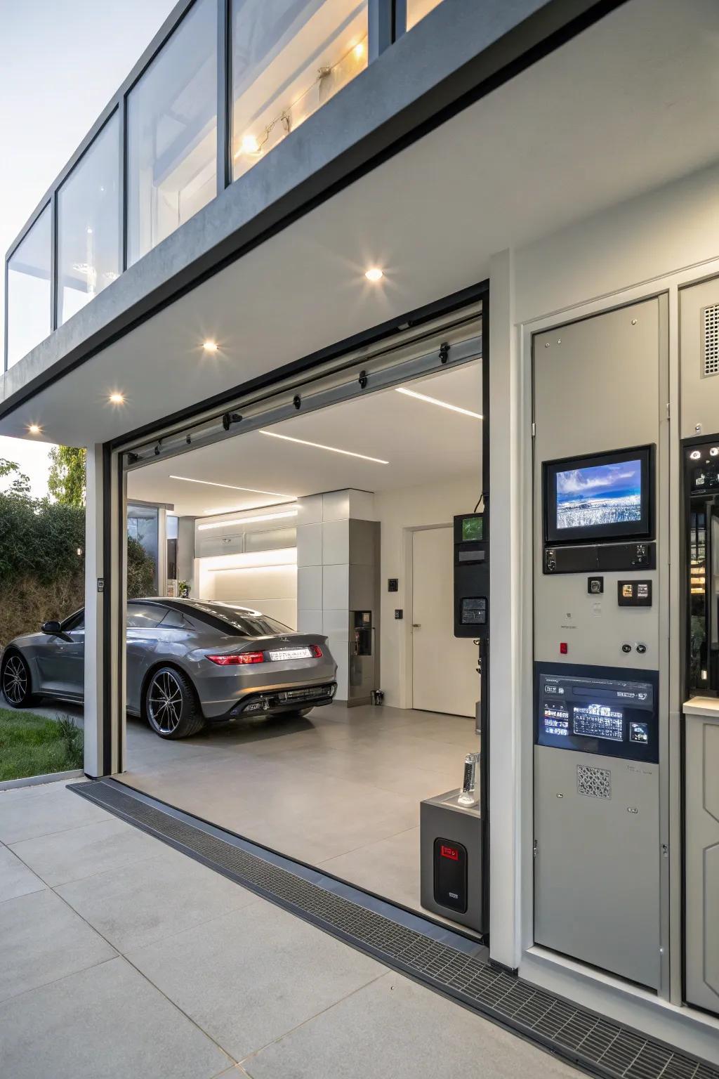 A cutting-edge garage outfitted with the newest intelligent technology.