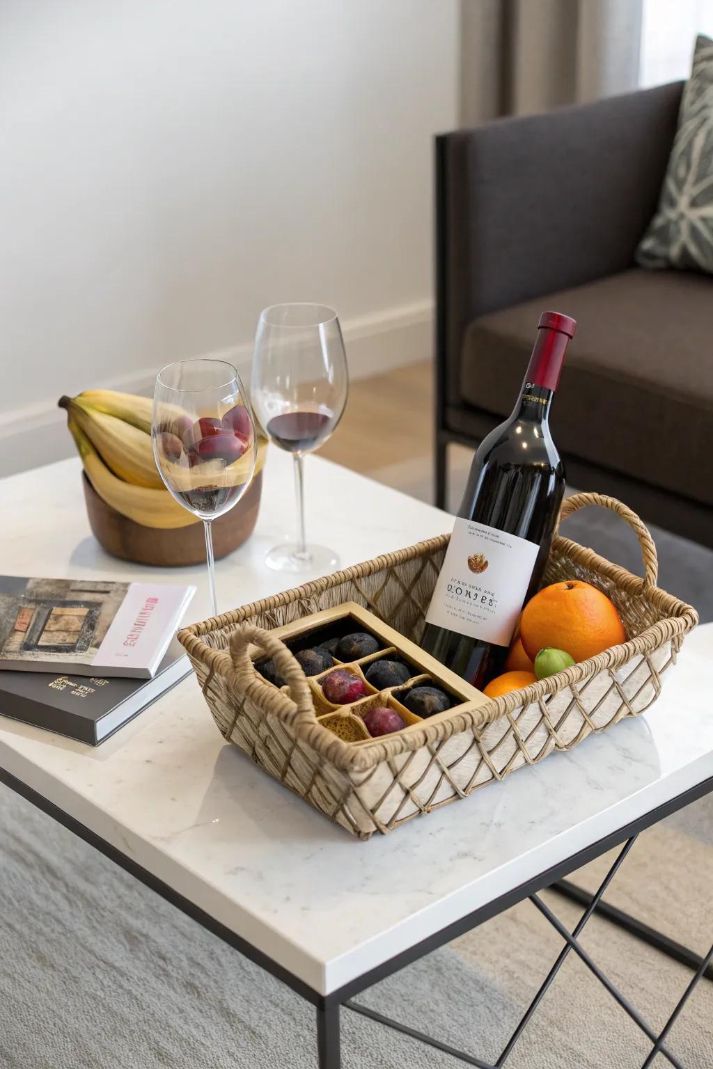 A minimalist gift basket emphasizing simplicity and quality.