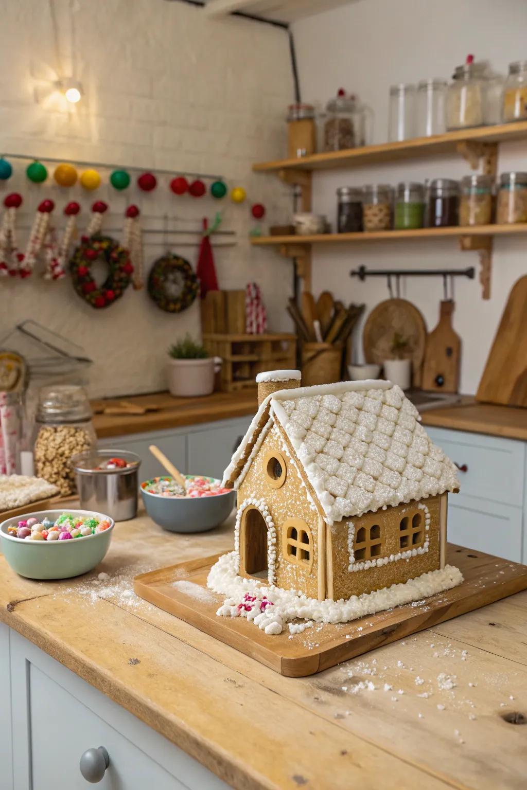 An inflated grain-blanketed gingerbread rooftop.