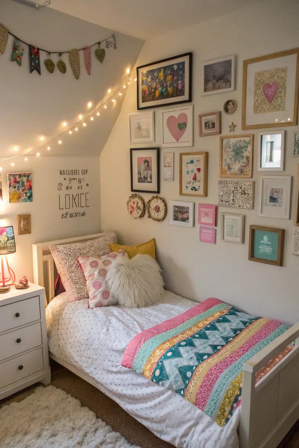 A feature wall gallery tells a story and personalizes the space.