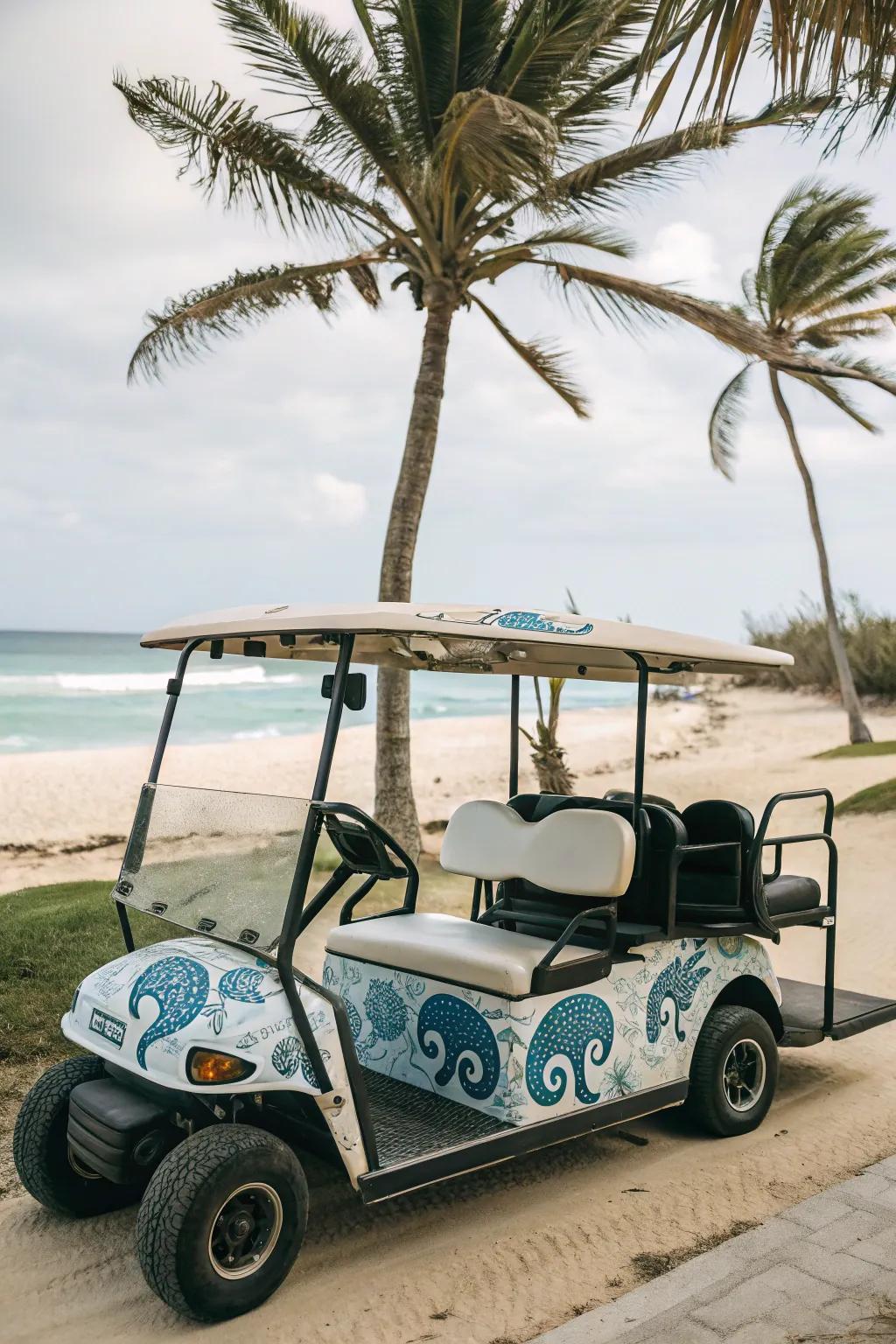 Embark on a marine voyage using ocean-themed golf cart ornaments.