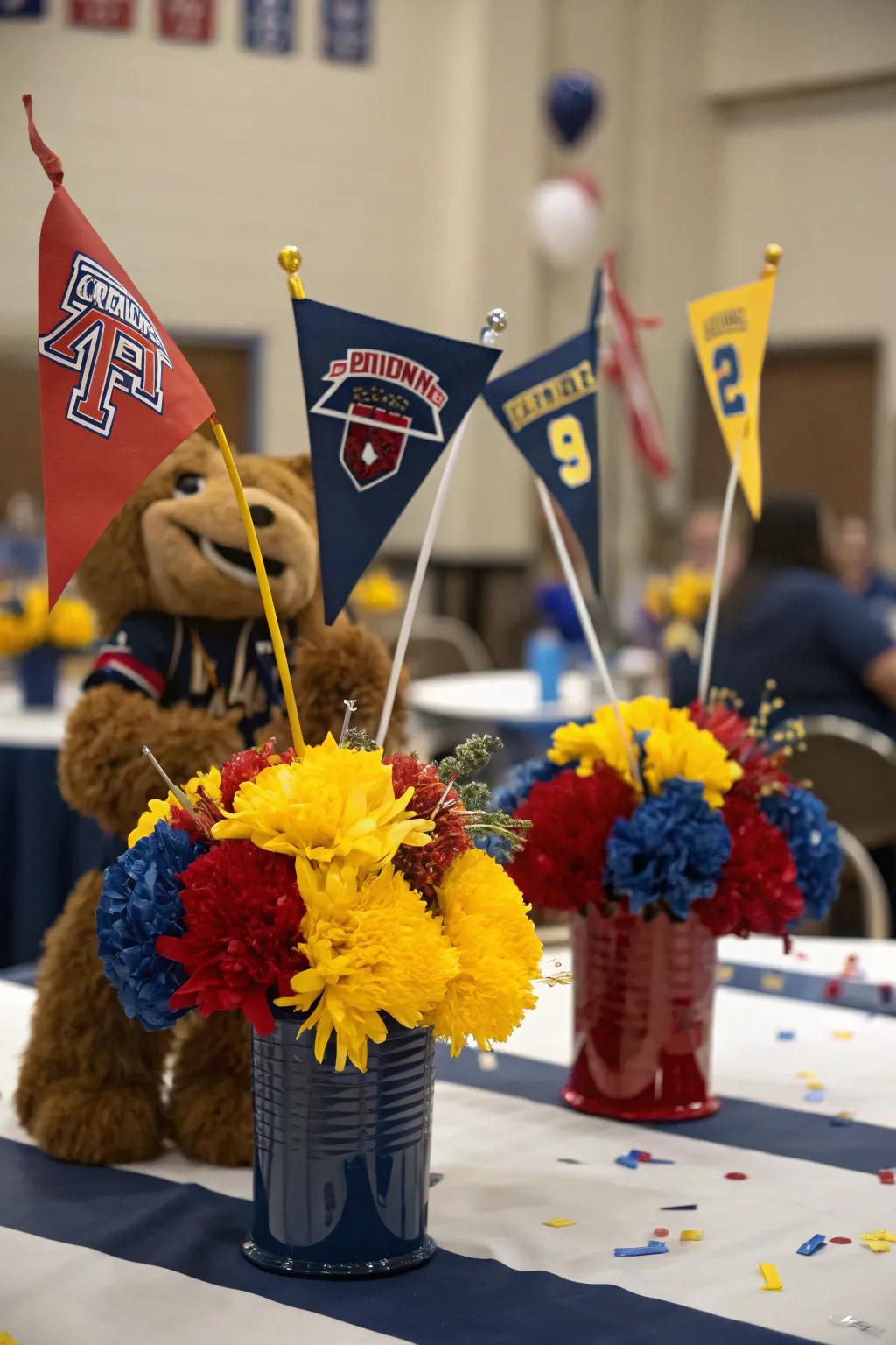 Celebrating pride and success: Displaying school spirit in every centerpiece.