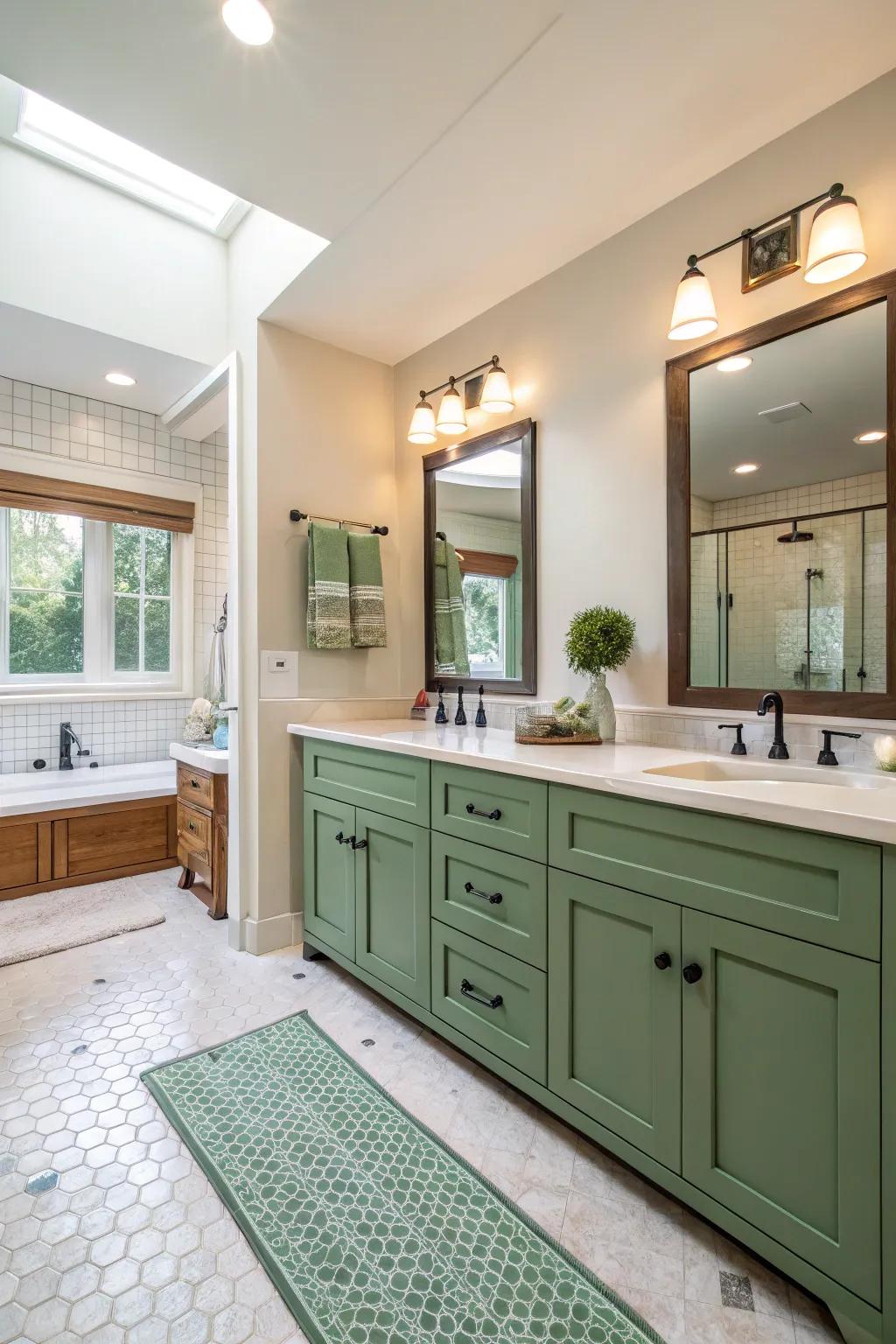 Spacious layout featuring a green console as a focal point.
