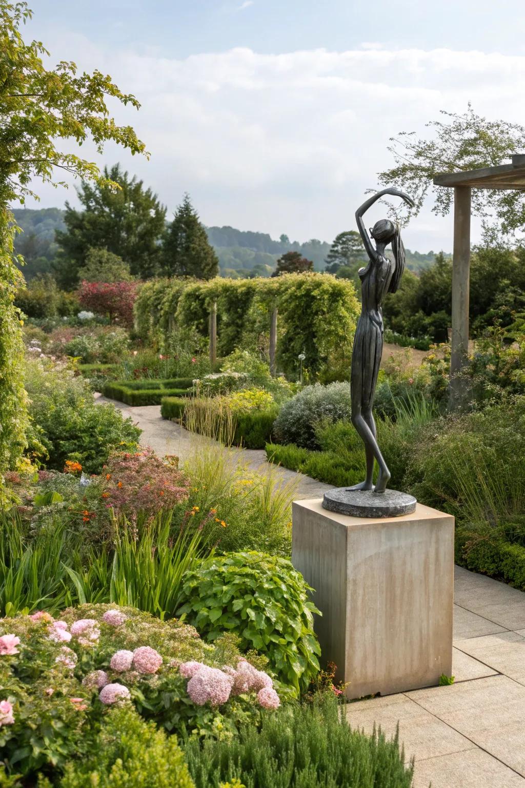 A garden sculpture bringing artistic flair and a focal point to the landscape.