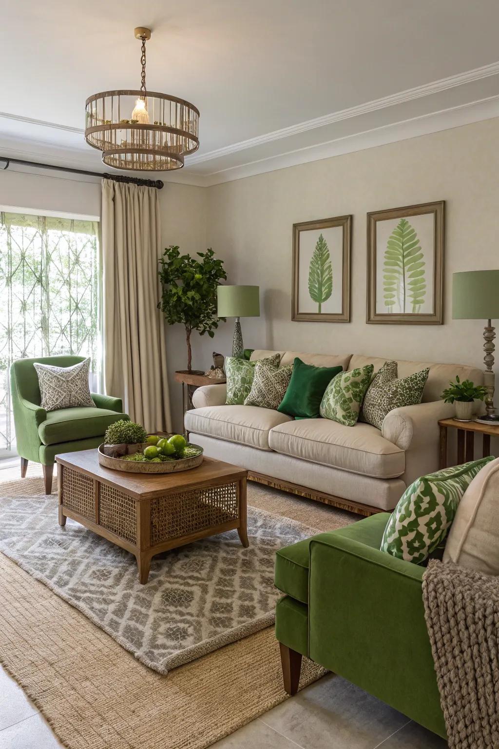 Verdant and understated shades deliver a sophisticated, timeless equilibrium.
