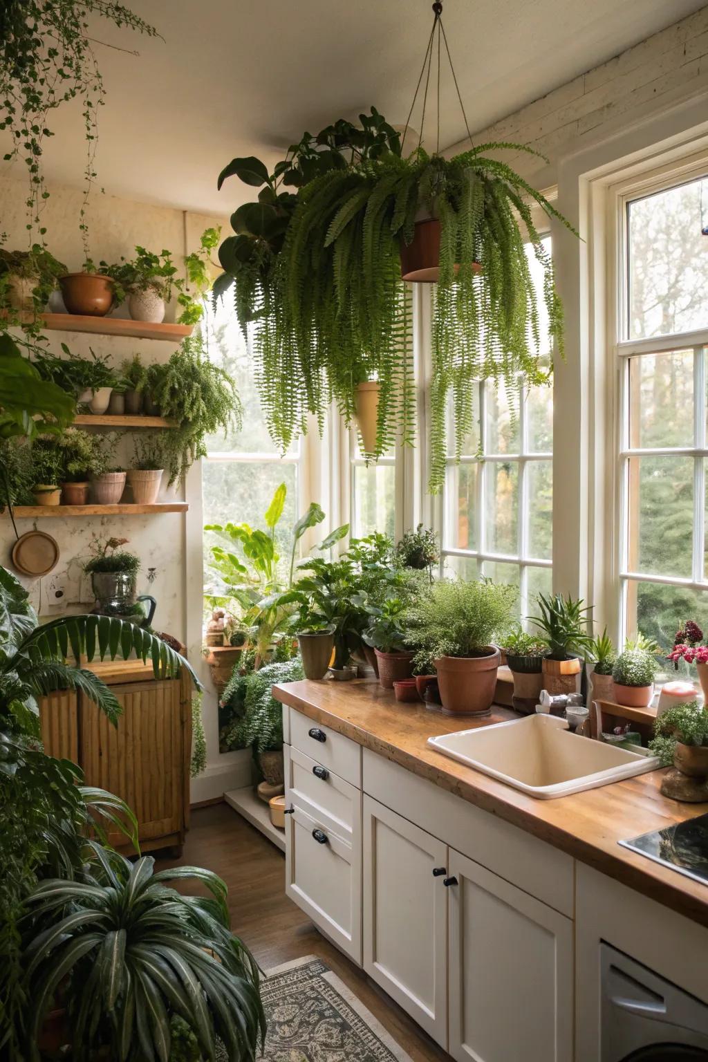 Flora adding freshness to a grey and white kitchen