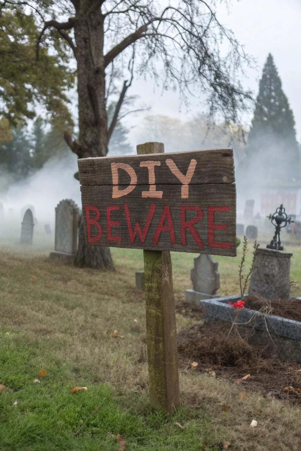 A handmade forewarn indication introduces a personal component to your graveyard.