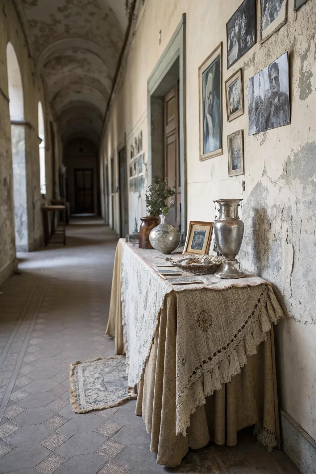 Deteriorating decoration evokes a gothic atmosphere.