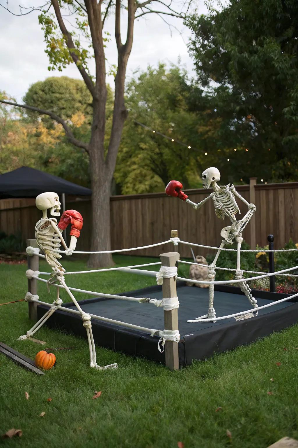 Boxing skeletons append exhilaration and vitality to your Halloween decor.