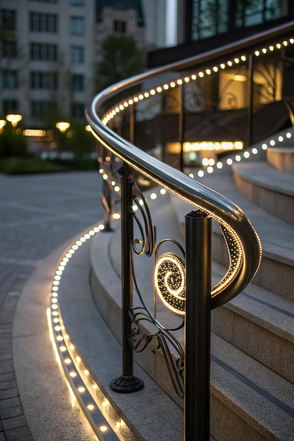 Artistic handrail sculpture featuring integrated brightening for a unique statement