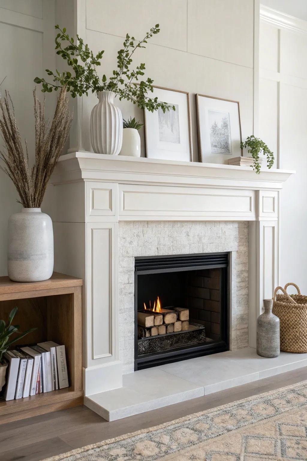 Stripped-down decor brings a serene elegance to your fireplace.